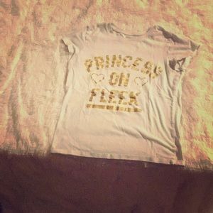 Princess on fleek shirt. Letters are gold.